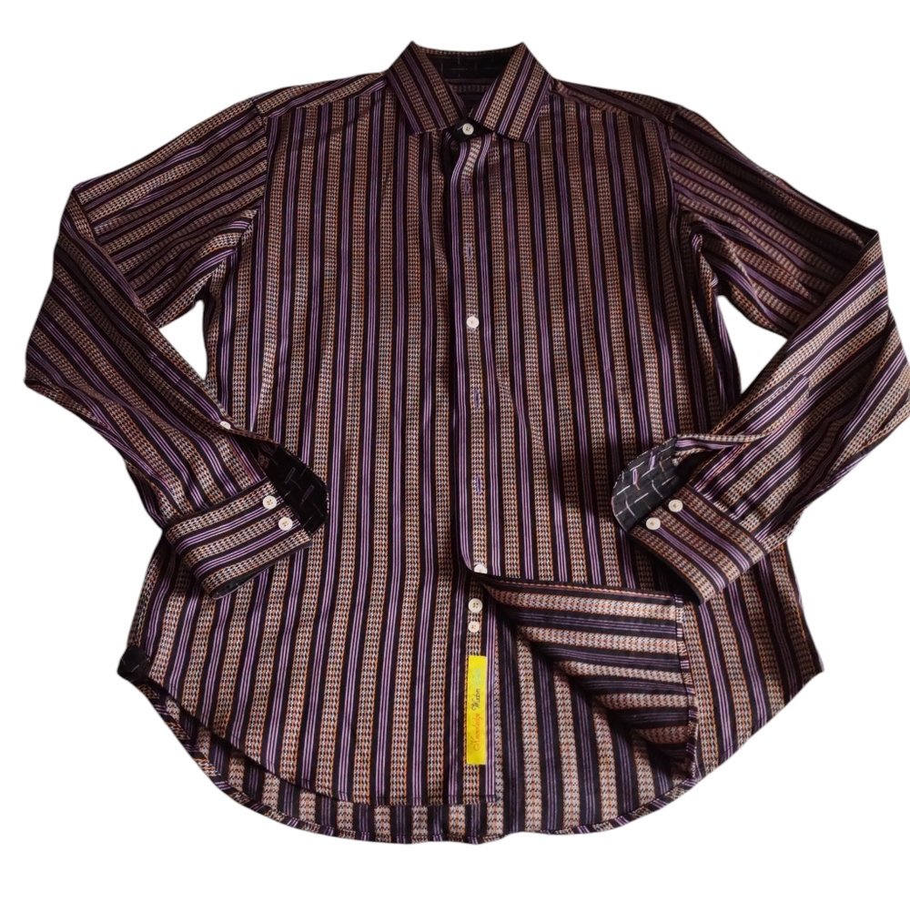 Robert Graham Men's Button Down Stripe Embroidered Shirt Small